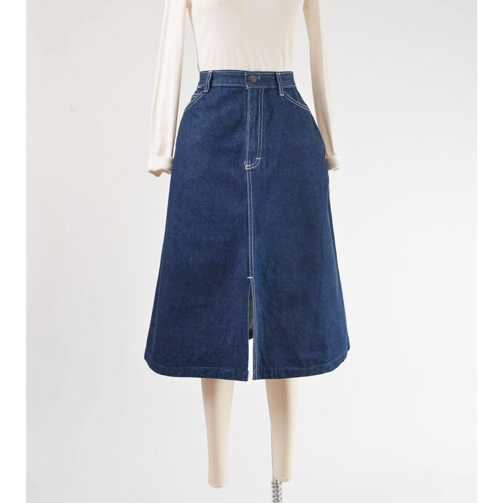 Vintage 80s Dark Wash Denim Pencil Skirt with Embroidered Pockets size M - Picture 2 of 6